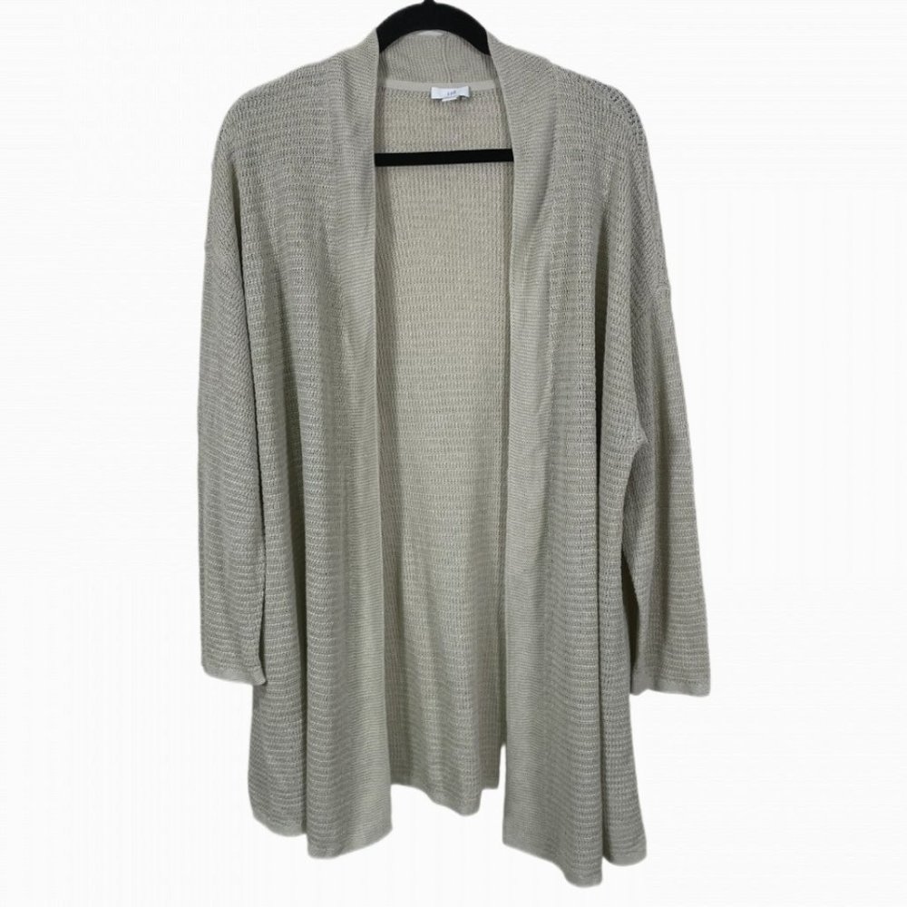J Jill Boho Knit Longline Open Front Linen Blend Duster Cardigan Size 2X Beige